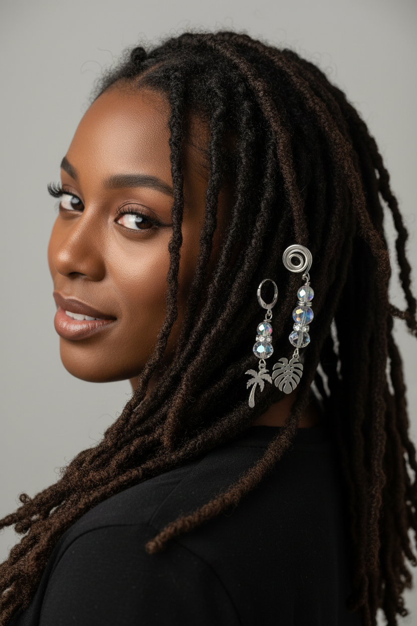 Silver Botanical Loc Jewelry Smaller in Locs